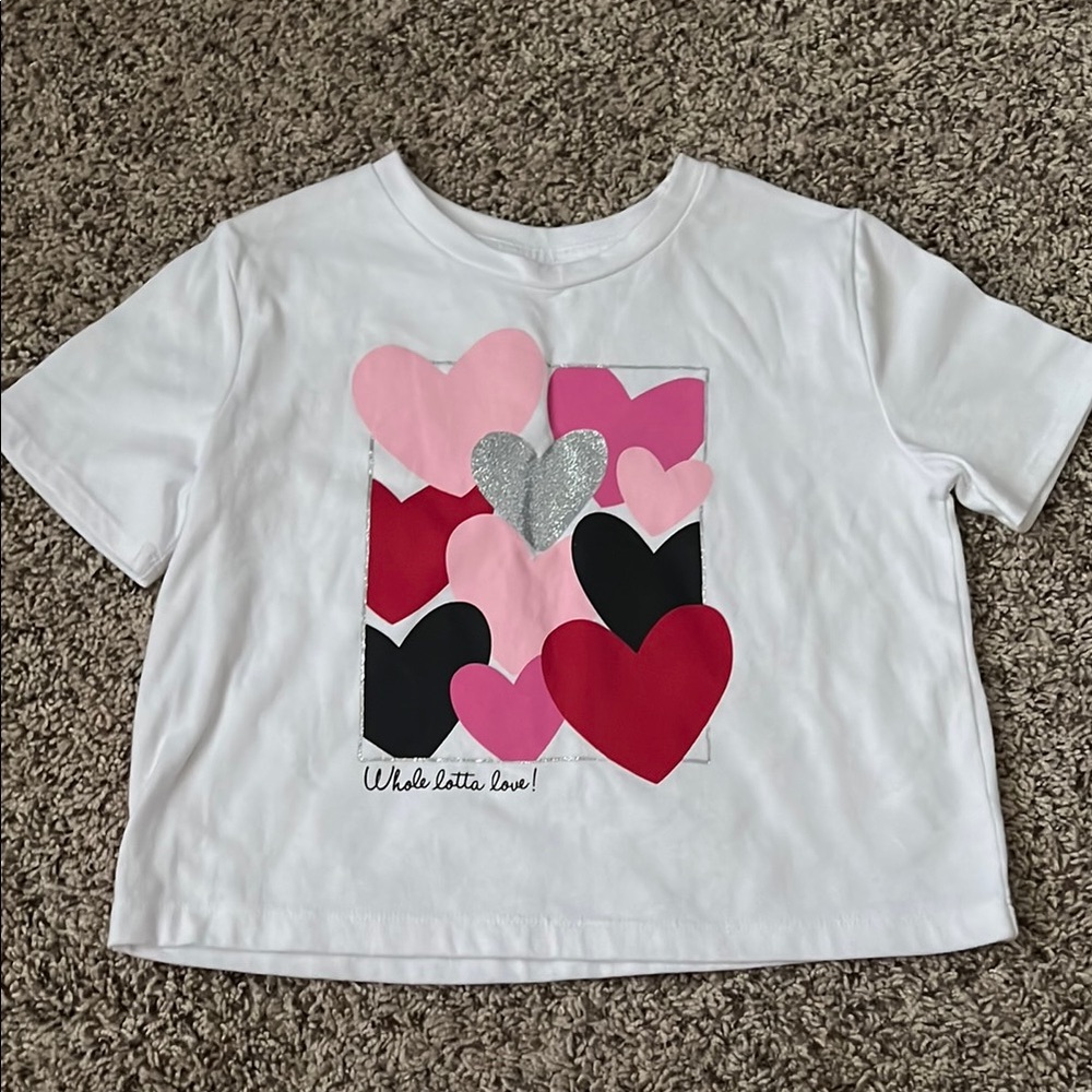 White and Pink Short Sleeve Tees with Heart Designs